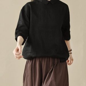 Linen Top Shirt Style Summer Style F244