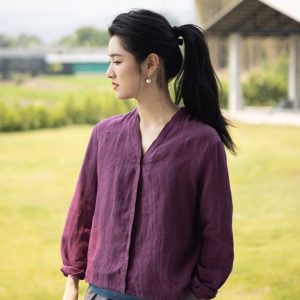 Linen Top Shirt Style Classic Look F09